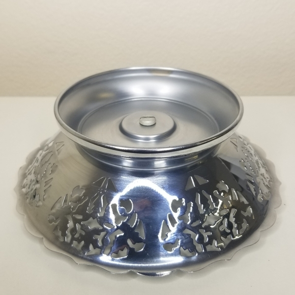 Krome Kraft Nut Dish Set Wood Center Metal Chrome Reticulated Grape Vine Design - Picture 7 of 9